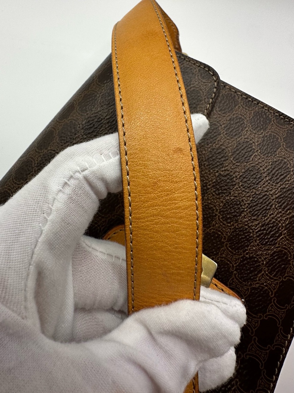 Celine Brown Monogram Leather Clutch with Tan Strap and Gold Hardware - Picture 15 of 16